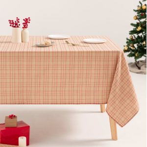 Nappe De No&euml;l En Coton Jacquard Carreaux Beige 140x350 Cm - Neuf