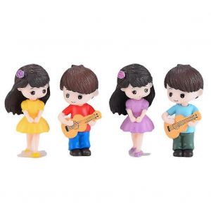 4Pcs Miniature Ornements Gar&ccedil;on Fille Guitare Sweety Amoureux Couple Figurines Mariage Poup&eacute;es Accessoires H - Neuf