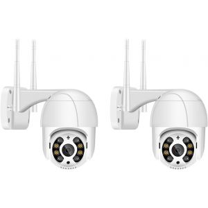 ChenQuanSarl-Lot De 2 Caméras De Surveillance Extérieures Wi-Fi - Pivotant À 350 °/90 ° - Ptz - Pour L'Extérieur - Avec Suivi Automatique - Vision Nocturne En Couleur - Audio Bidirectionnel - Neuf