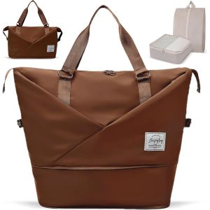 nzqaf-Sac de Sport Femme, Sacs de Voyage Homme avec Compartiment à Chaussures Sac de Piscine Sacs Crossfit Imperméable de Grande Capacité Portable Pour Weekend Fitness Gym Badminton Valise (kaki) - Neuf