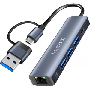 KAL-Adaptateur Usb Ethernet, 5 En 2 Adaptateur Type-C Vers Ethernet Rj45 Gigabit 1000 Mbps, Hub Type-C Lan Avec 3 Ports Usb 3.0 Et 1 Type C Pour I-Phone 15/16/Ipad/Windows Xp/Mac/Linux/Chromebook - Neuf