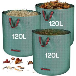 Subzonal-Sac Jardin Dechets Verts Resistant, 3 X 120 L Sac Vegetaux Jardin Avec Poign&eacute;es, Pliables Et R&eacute;utilisables, En Polypropyl&egrave;ne Extr&ecirc;mement Robuste (Pp) - Neuf