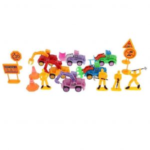 Kids Plastic Engineering Car Truck Traffic Signs Diecast Model Set Toy Children Playset - Neuf