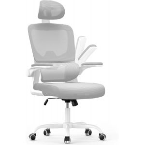 Chaise de Bureau Ergonomique: Fauteuil Bureau avec Support Lombaire en C,Dossier et Appui-t&ecirc;te R&eacute;glables,Reversible Armrest,Siege en Maille Respirante Convient &agrave; la Maison Bureau ,Lecture,Grise - Neuf