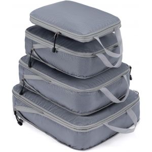 4Pcs Organisateur Val Avec Compression, Compressive Packing Cubes, Cube De Rangement Voyage Pour V&ecirc;tements, Sac De Compression Voyage, Gris - Neuf