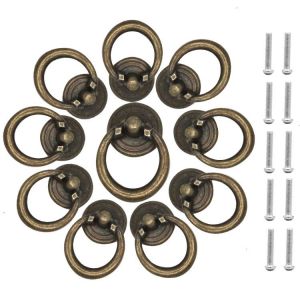 Lot de 10 boutons de tiroir rétro en forme d'anneau, style antique, avec vis, style vintage, pour meuble, commode, décoration, bronze - Neuf