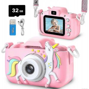 Appareil photo pour enfants de 3 &agrave; 8 ans, cam&eacute;scope num&eacute;rique avec coque en silicone souple licorne. - Neuf