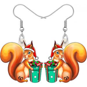 Kal-Boucles D'oreilles Ecureuil De Noël En Acrylique Bijoux Pendants Cadeaux Ecureuil Amusants Pour Femmes Filles - Neuf