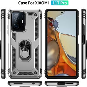 TRAHOO-Coque pour Xiaomi 11T/11T Pro + HD Verre trempé, Silicone Souple et PC Dur Armor Protection Résistante, Anti-Choc, Anti-Rayure, Etui Housse avec Support Kickstand,Argent - Neuf