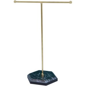 Nbgcm-Présentoir De Collier En T En Métal Présentoir À Bijoux En Forme De T,Porte-Bijoux,Collier Titulaire Organisateur D'affichage De Boucle D'oreille,Support Suspendu Avec Plateau Rond En Marbre - Neuf