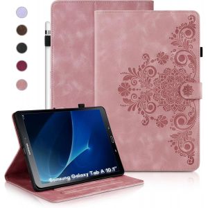 Coque Pour Samsung Galaxy Tab A6 (2016) 10.1"", Étuis De Protection Rétro Tab A6 2016 T580/T585 De Couleur Unie, Style Gaufré, Conception À Boucle Magnétique, Fonction Support, Rose - Neuf