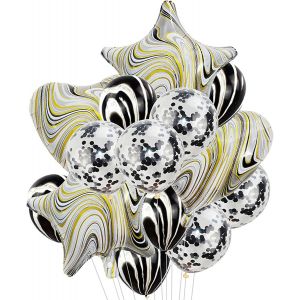 Ballons D'Anniversaire,Ballons Noirs Et Dor&eacute;s,En Forme De Coeur,Ballons En Aluminium,Ballons En Latex Noir Et Blanc,Confettis Dor&eacute;s Pour Mariage,Saint-Valentin,Anniversaire,Remise De - Neuf