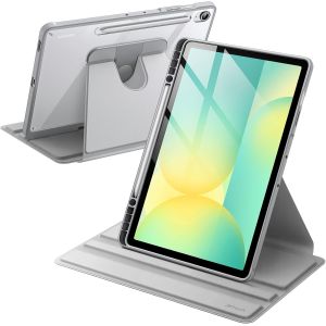 Coque Rotative Pour Samsung Galaxy Tab S10 Fe Plus/S10 Fe+ 13,1 Pouces Avec S Pen Porte-Stylet, &Eacute;tui Housse Support De Protection Rotation &Agrave; 360 Degr&eacute;s Dos Transparent (Argent) - Neuf