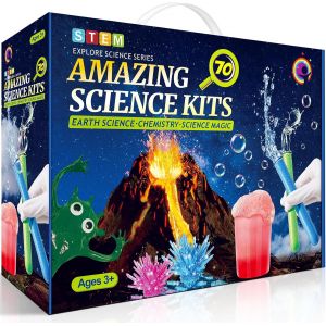 KAAQL-70 Exp&eacute;riences Scientifique Pour Enfants 4-6-8-10-12 Ans,Kits &Eacute;ducatifs De Sciences,Cadeaux Pour Gar&ccedil;ons Et Filles,Laboratoire De Chimie Et Kit,Cristaux En Croissance,Balle Rebondissante,Volcan - Neuf