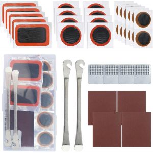 Letnerny-Kit De R&eacute;paration De Pneu De V&eacute;lo 35 Pi&egrave;ces Avec 25 Patchs De Chambre &Agrave; Air Sans Colle, 4 Papiers Abrasifs, 2 Leviers En Acier Inoxydable De Qualit&eacute; Sup&eacute;rieure, Avec Bo&icirc;te De Rangement - Neuf