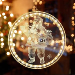 JGD-Lumi&egrave;re de Fen&ecirc;tre D&eacute;corative No&euml;l, Rideau Lumineux LED Guirlande Lumineuse Fen&ecirc;tre Blanc Chaud Lumi&egrave;res de Ventouse Suspendue pour Ext&eacute;rieur Int&eacute;rieur Arbre de No&euml;l D&eacute;coration de Chambre - Neuf