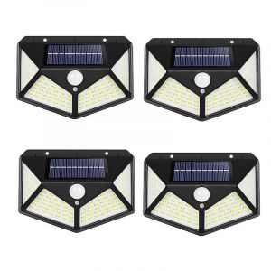 Lot De 4 Lampes Solaires Ext&eacute;rieures &Agrave; D&eacute;tecteur De Mouvement 270&deg; Avec 100 Led - Neuf