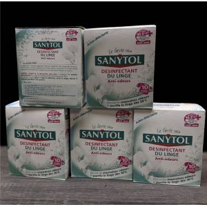 Pastille d&eacute;sinfectant linge sanytol 5 bo&icirc;tes - Neuf