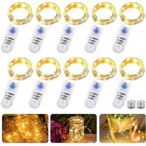 Kal-Lot De 10 Guirlandes Lumineuses De 2 M, 20 Led, À Piles, Avec Minuterie, Micro Piles En Cuivre, Pour Éclairage De Noël, Intérieur, Extérieur, Fête, Mariage, Bricolage - Neuf
