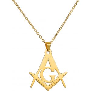Kal-Collier Avec Pendentif Symbole Maçonnique Franc-Maçon - Société Secrète - Carré Et Boussole - Symbole Maçonnique - Acier Inoxydable - Bijoux - Chaîne Cadeau - Neuf