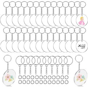 Kal-120 Pièces Porte-Clés Avec Disques De Cercle Set, Porte-Clés Vierges En Acrylique 5cm, Avec 40 Disques De Cercle Acrylique Transparent Ronde, 40 Porte-Clés, 40 Anneaux De Saut, Pour Diy Porte-Clé - Neuf