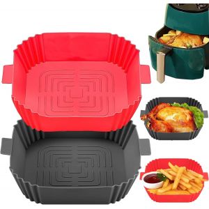 Sept-Air Fryer Accessoires Moule En Silicone-Plat Pour Air Fryer Moule 20cm R&eacute;utilisable Panier Friteuse Accessoires 2 Pi&egrave;ces Po&ecirc;le Antiadh&eacute;sive Sans Huile Friteuses - Neuf