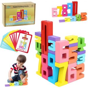 ChenQuanSarl-Lot De 20 Blocs De Construction En Bois &Agrave; Empiler Avec 15 Cartes, Pour Jeu Familial, Encourager Les Parents-Enfants Et L'Interaction Sociale - Neuf