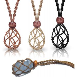 3 Pi&egrave;ces Cordon De Collier De Pierre De Cristal, Porte-Collier Vide, Porte-Cage Collier Cristal En Filet, Pour Colliers, Bricolage En Pierre Brute (Taille Du Sac Net 30-35 Mm) - Neuf