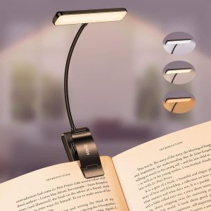 Lampe De Lecture 19 Led, Liseuse Clip Rechargeable, Protection Des Yeux, Gradation En Continu & 3 Couleurs (Ambre/Blanc/Mixte), 360&deg; Cou Flexible, Longue Dur&eacute;e, Portable Pour Lire Au Lit - Neuf