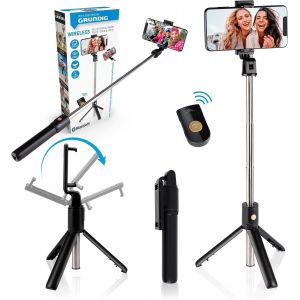 Kalanka-Grundig Perche À Selfie Et Trépied - Trépied Smartphone - Avec Télécommande Bluetooth - Smartphones De 58 À 100 Mm - Extensible De 19 À 70 Cm - Plastique - Noir - Neuf
