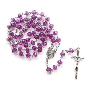 Perle Violette Croix Chapelet Collier Saint Bijoux Breloque Ornement Décor - Neuf