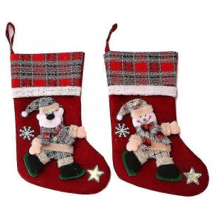 Lot de 2 bas de No&euml;l,d&eacute;coration de sac cadeau de No&euml;l,ours,bonhomme de neige,P&egrave;re No&euml;l - Neuf