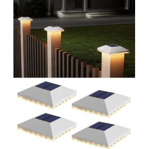 Chapeau De Poteau Solaire 7x7 8x8 9x9 10x10, Lot De 4 Lampes Solaires Ip65 &Eacute;tanches Pour Poteaux En Bois, Jardin, Terrasse, Plateforme (Lot De 4 Pi&egrave;ces-Blanc) - Neuf