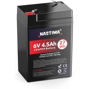 Batterie Rechargeable 6V 4,5Ah LiFePO4 avec Protection et Cycle Profond 2000, adapt&eacute;e aux Kits de &Eacute;clairage &Eacute;lectrique de Secours, Voitures Jouets pour Enfants, Bateaux &agrave; Moteur, Camping - Neuf