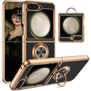 Coque De Protection Pour Samsung Galaxy Z Flip 5 5g Avec Anneau De Support Magnétique Doré 560 - En Silicone Tpu Souple - Pour Samsung Galaxy Z Flip 5 - Noir - Neuf