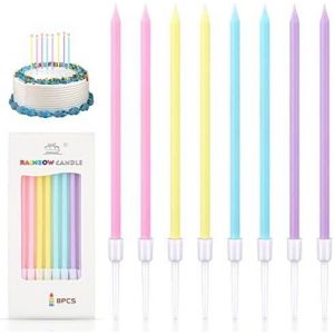 Chenquansarl-Couleur Arc En Ciel Bougies, 16pcs Longue Minces Bougies D'anniversaire Avec Support, Bougies De G&acirc;teau Pour La D&eacute;coration De F&ecirc;te De G&acirc;teau De Mariage D'anniversaire - Neuf