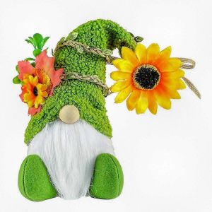 Nain de jardin en peluche tournesol, d&eacute;coration de jardin printemps-&eacute;t&eacute;, plateau et &eacute;tag&egrave;re faits &agrave; la main pour cadeaux de No&euml;l - Neuf