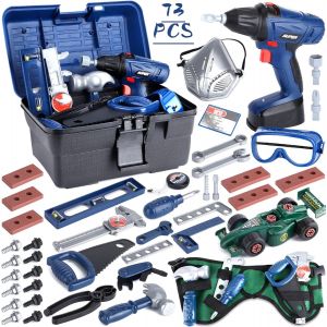 ERYI-73 Pièces Jouet Outil Pour Enfants, Outils De Construction Et Accessoires, Malette Outils Enfant, Boite A Outil Avec Perceuse Électrique, Outils De Travail Jouet, Pour Enfant 3 Ans+ - Neuf