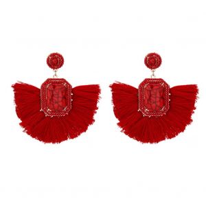 Boucles D'oreilles Pendantes Style Vintage Pour Femme, En Forme D'eventail, A Pompons (Rouge) - Neuf