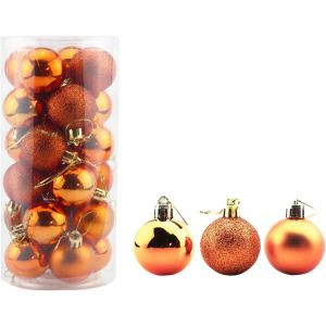 Lot de 24 petites boules de Noël incassables de 4 cm, idéales pour les fêtes de mariage, crochets inclus (orange, 4 cm) - Neuf