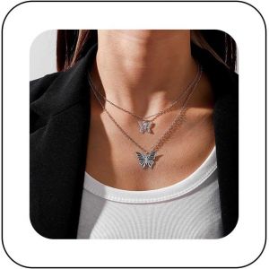 Kal-Boho Collier Papillon Superpos&eacute; Choker Collier Pendentif Double Papillon Funky En Argent Cha&icirc;ne Clavicule Collier Papillon Rock Bijoux Pour Femmes Et Filles - Neuf