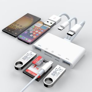 Lecteur de Carte SD TF 5 en 1 pour iPhone/iPad/Android/Mac Book/Ordinateur/Tablette/Appareil Photo,USB OTG USB C et USB A avec Slots pour Cartes Micro SD & SD,supporte SD/Micro SD/SDHC/SDXC/MMC - Neuf