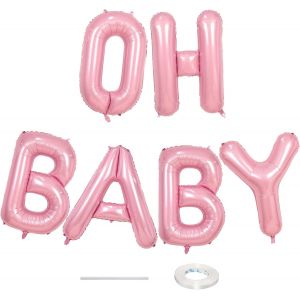SJZG-Ballon Rose Pastel De 101,6 Cm Pour F&ecirc;te Pr&eacute;natale, Grand Ballon Rose Clair Oh Baby Avec Ruban, Banni&egrave;re De Ballons Rose Perle De L'Alphabet Oh Baby Pour D&eacute;coration De F&ecirc;te D'Anniversaire De Fil - Neuf