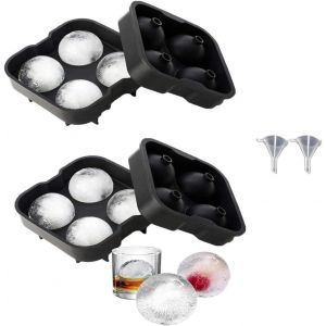 Eryi-2 Stück Ice Cube Ball Mold, Silikon Eiskugel, Eiswürfelform Groß, Silikon Bpa Freie Leicht Freisetzende Eisherstellungsform Mit Deckel Für Gefriereis, Whisky, Gekühlte Getränke (Schwarz) - Neuf