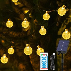 Kal-Guirlande Lumineuse Solaire De Jardin, 60 Led D'extérieur Boule De Cristal Guirlande Lumineuse De Fée Lumineuse Imperméable Ip65 Intérieur Extérieur Pour Jardin,Balcon,Arbres,Fêtes,Noël - Neuf