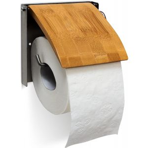 KALANKA-Porte-rouleau de papier hygiénique en bambou et inox HxlxP : 13,5 x 14,5 x 13,5 cm support mural salle de bain Toilette, nature - Neuf