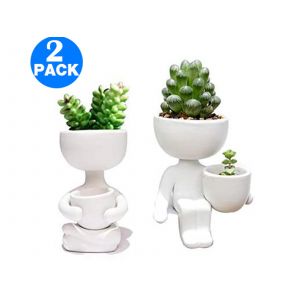 Lot De 2 Pots De Fleurs En C&eacute;ramique En Forme Humaine Pour La D&eacute;coration Int&eacute;rieure - Neuf
