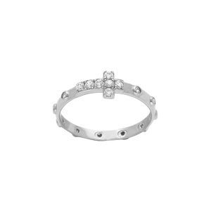 Bague Argent Rhodi&eacute; Semainier Croix Oxydes Blancs Sertis - Neuf