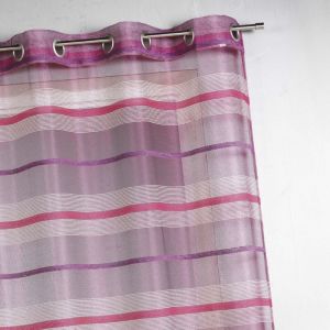 Voilage Fantaisie &Agrave; Rayures Horizontales De Diff&eacute;rentes Tailles Rose Blush 140x240 Cm - Neuf