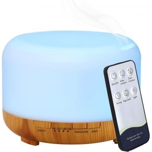 Hantoc Humidificateur d'aromathérapie ultrasonique 500 ml, diffuseur d'huiles parfumées, lampe LED colorée avec télécommande pour salon de yoga, spa, salon, sommeil, bain - Neuf